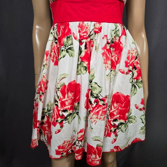 Y2K Trixxi Strapless Mini Dress Size 5 Red White Floral Rose Print Fit Flare - Picture 3 of 10
